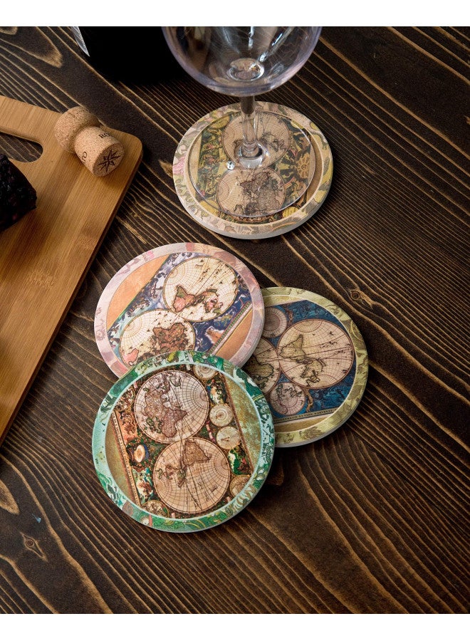 CoasterStone Absorbent Stone Coasters Vintage Old World Maps, Traditional Decor, 4-1/4-Inch - Image 5