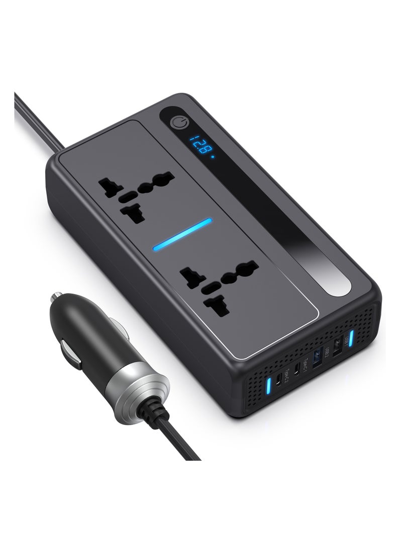 IISE 2024 Upgraded 200W Car Power Inverter, DC 12V/24V to 220V AC Car Inverter,2 USB 2 Type-C Ports Charger Adapter Car Plug Converter with Switch and Current LED Screen,Car Charger Adapter  - Image 1