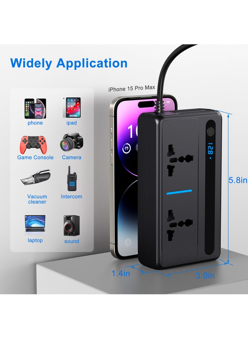 IISE 2024 Upgraded 200W Car Power Inverter, DC 12V/24V to 220V AC Car Inverter,2 USB 2 Type-C Ports Charger Adapter Car Plug Converter with Switch and Current LED Screen,Car Charger Adapter  - Image 5