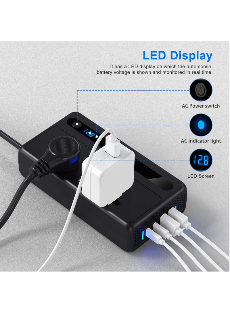 IISE 2024 Upgraded 200W Car Power Inverter, DC 12V/24V to 220V AC Car Inverter,2 USB 2 Type-C Ports Charger Adapter Car Plug Converter with Switch and Current LED Screen,Car Charger Adapter  - Image 2
