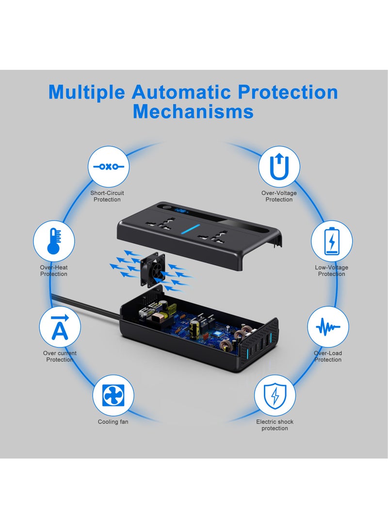 IISE 2024 Upgraded 200W Car Power Inverter, DC 12V/24V to 220V AC Car Inverter,2 USB 2 Type-C Ports Charger Adapter Car Plug Converter with Switch and Current LED Screen,Car Charger Adapter  - Image 3