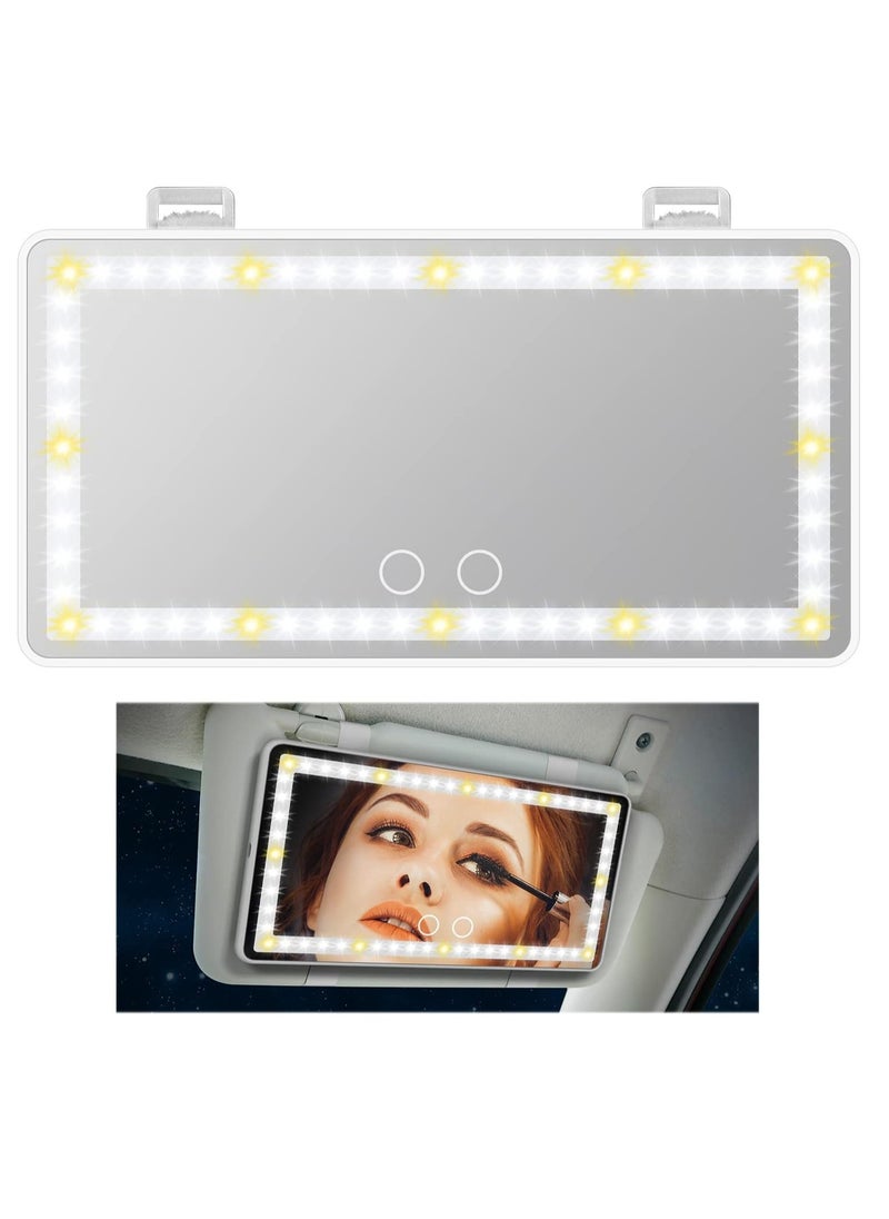 Generic Car Visor Lighted Vanity Mirror Car Makeup Mirror with Lights 60 LED, Dimmable Sun Visor Mirror with Touch on Screen, Clip-on Vanity Mirror for Women (White)  - Image 1