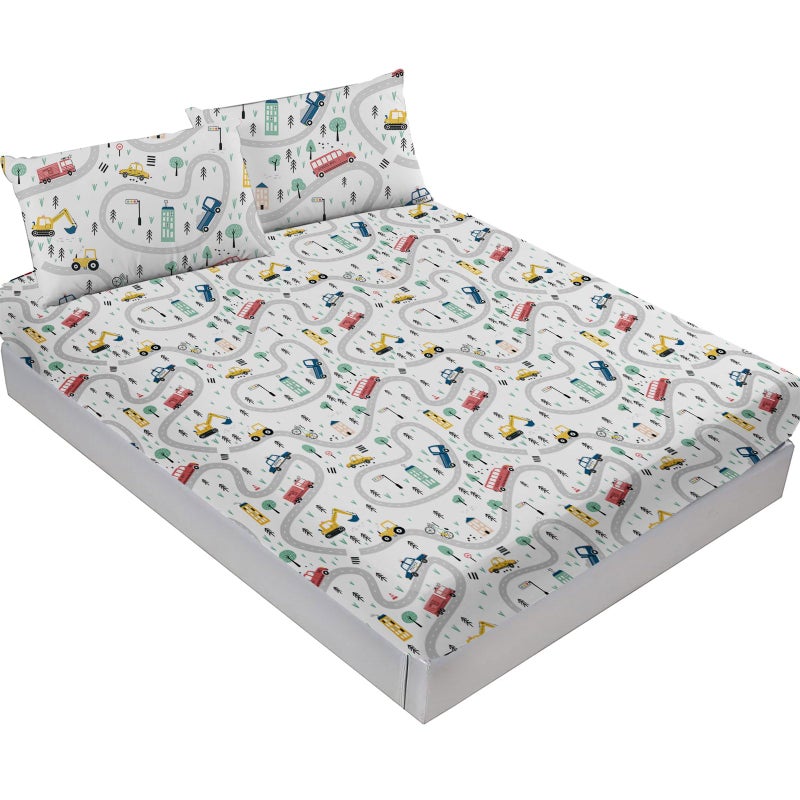 Yasida Car Sheet Sets for Kids Cute Cartoon Truck Bed Queen Size Fitted Sheets Boys 3D Plants Print Bedding Set Soft Microfiber Bedroom Decor(3pc) - Image 2