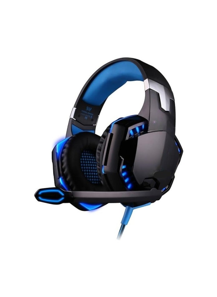 سماعة ألعاب | سماعة رأس ستريو بصوت محيطي وإضاءة LED - أسود وأزرق | مناسبة للكمبيوتر والألعاب - Image 1