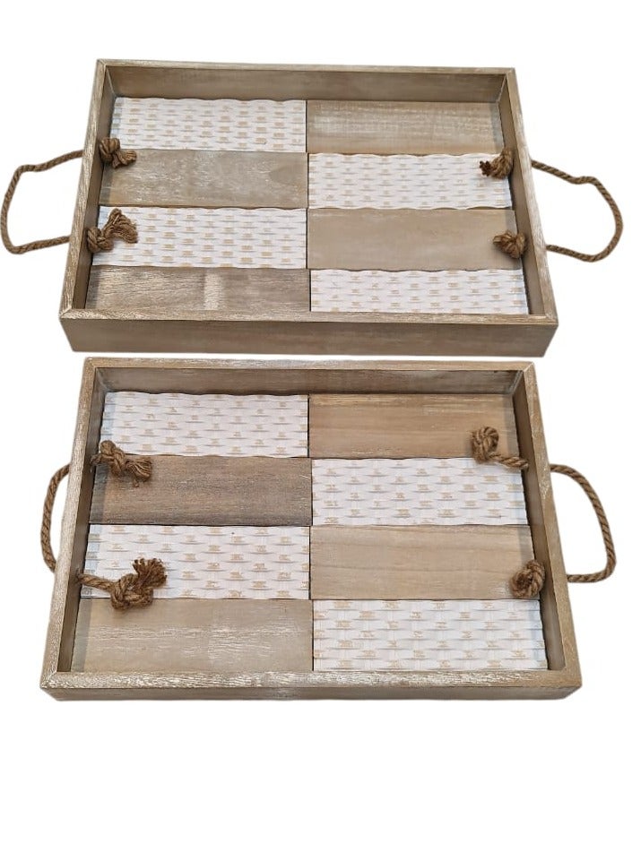 sratmart Wood Serving Tray with Handles Decorative Serving Trays Platter for Breakfast in Bed,Lunch, Dinner, Patio,Ottoman,Coffee Table,BBQ, Party Set of 2 pc  - Image 1