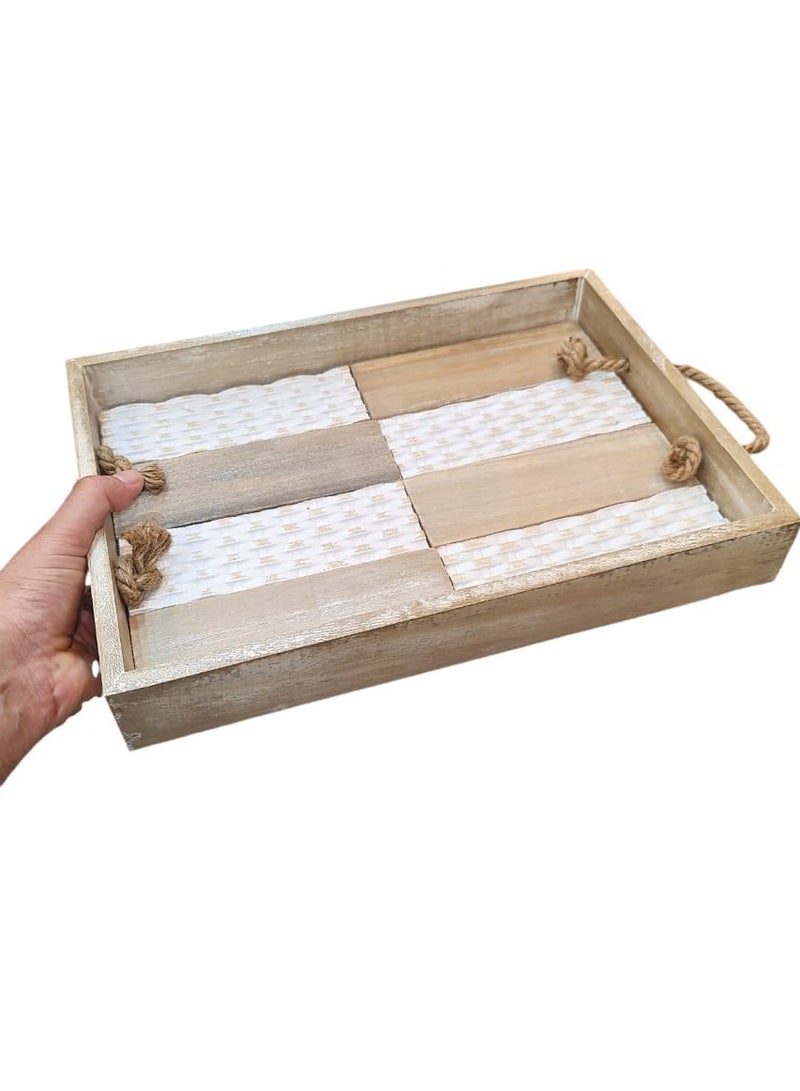 sratmart Wood Serving Tray with Handles Decorative Serving Trays Platter for Breakfast in Bed,Lunch, Dinner, Patio,Ottoman,Coffee Table,BBQ, Party Set of 2 pc  - Image 2