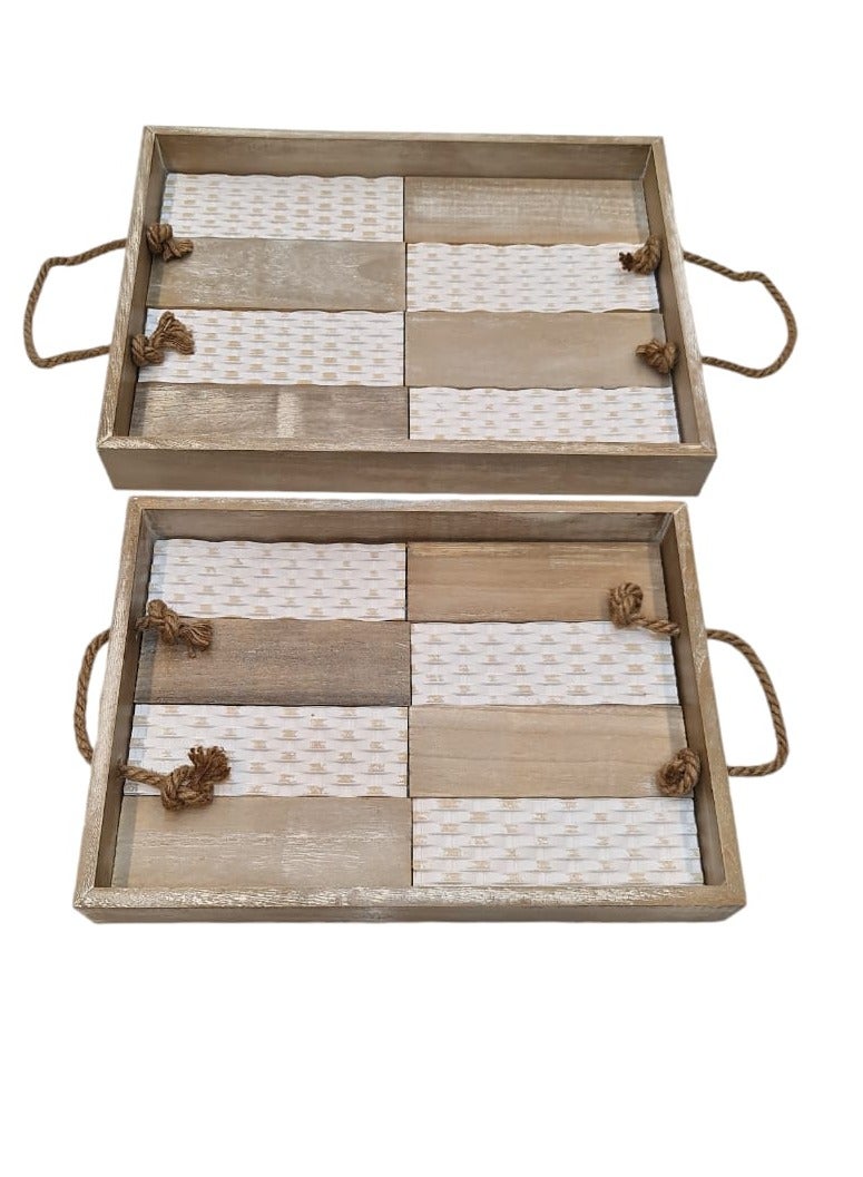 sratmart Wood Serving Tray with Handles Decorative Serving Trays Platter for Breakfast in Bed,Lunch, Dinner, Patio,Ottoman,Coffee Table,BBQ, Party Set of 2 pc  - Image 3