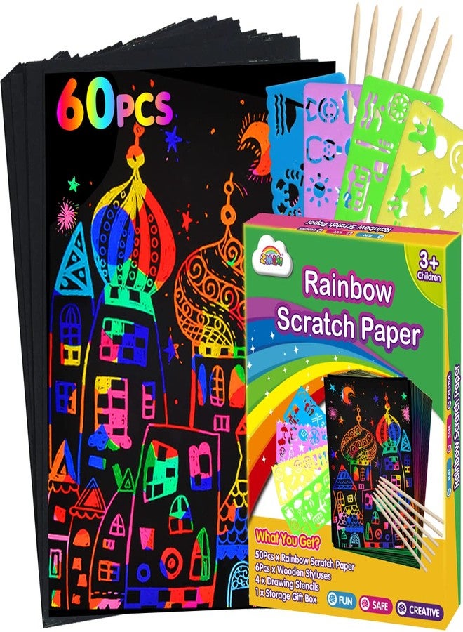 ZMLM Scratch Paper Art Set: 60Pcs Magic Drawing Art Craft Kid Mother Gifts Scratch Paper Supply Toddler Preschool Learning Toy for Age 3 4 5 6 7 8 Girl Boy Birthday Activities Toys - Image 1