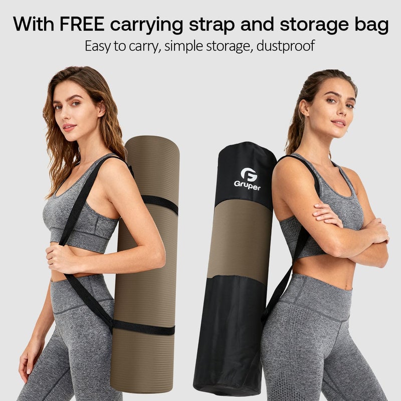 Gruper Thick Yoga Mat Non Slip, Large Size 72" L x 32" W x 0.6" TH, Premium Exercise & Fitness Mat with Carrying Strap and Bag, Workout Mats for Home (Brown, 0.6 * 32 * 72 Inches) - Image 5