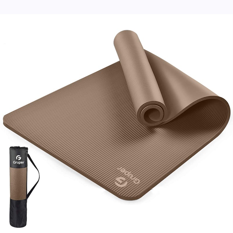 Gruper Thick Yoga Mat Non Slip, Large Size 72" L x 32" W x 0.6" TH, Premium Exercise & Fitness Mat with Carrying Strap and Bag, Workout Mats for Home (Brown, 0.6 * 32 * 72 Inches) - Image 1