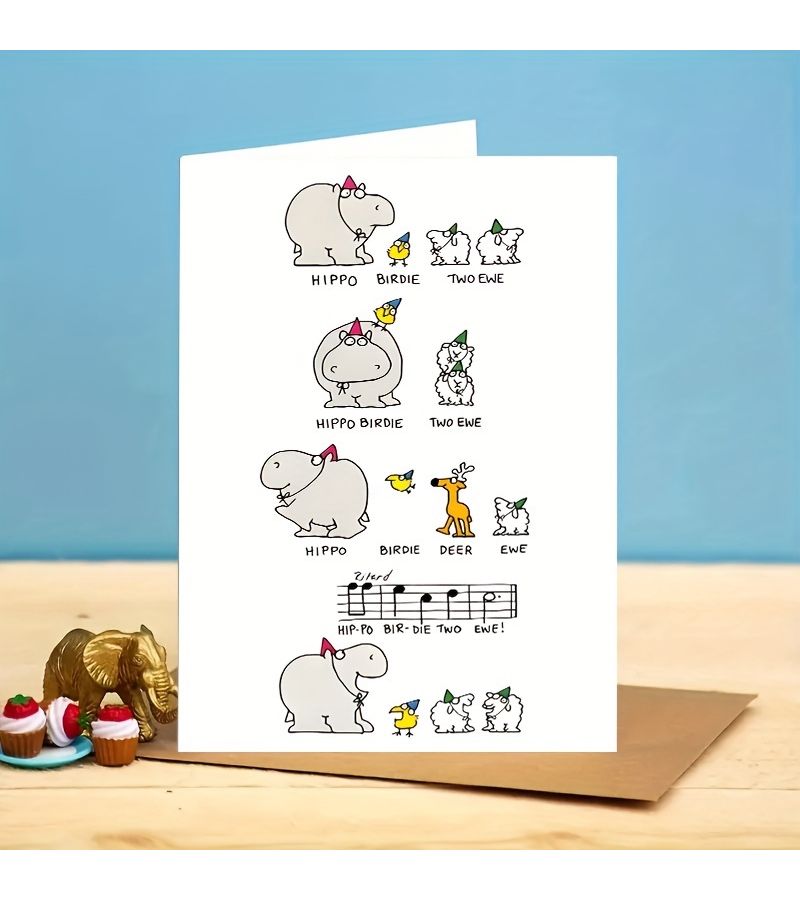 Happy Hippo Birthday Card With Envelope Funny Animal Pun Greeting 1pc - Image 2