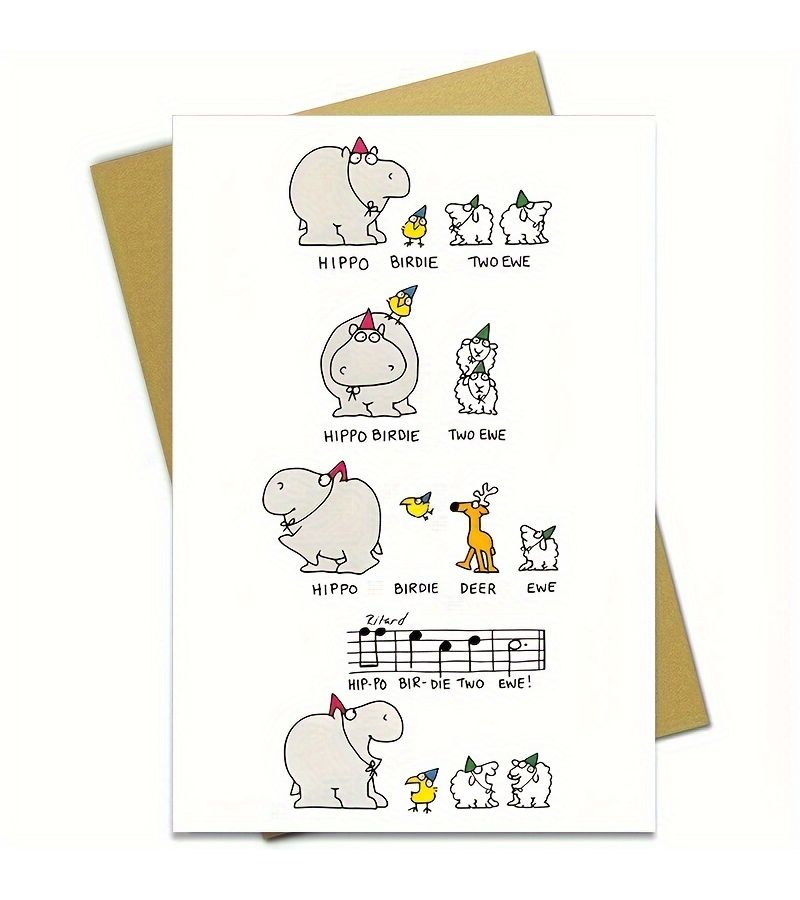 Happy Hippo Birthday Card With Envelope Funny Animal Pun Greeting 1pc - Image 1