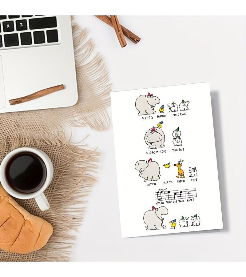 Happy Hippo Birthday Card With Envelope Funny Animal Pun Greeting 1pc - Image 4