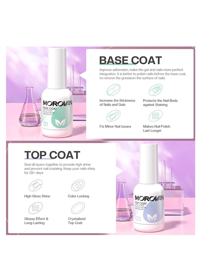 Morovan Dip Powder Liquid Set with Activator Base Top Coat and Dipping Powder Brush Saver 4pcs 0.5oz for Dip Nail Kit - Image 2