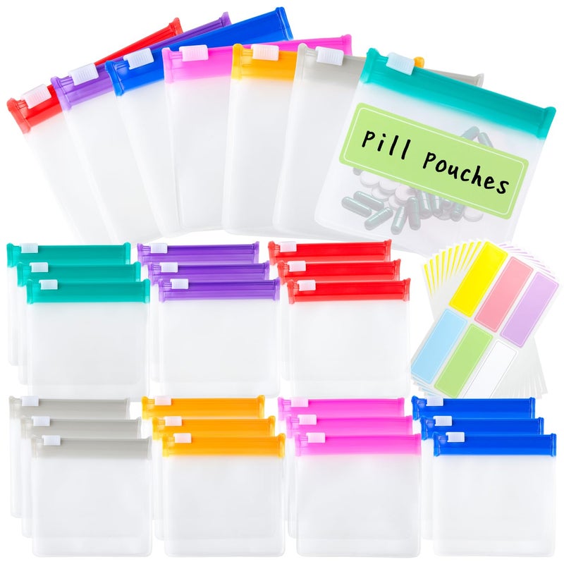 Mlurcu Pill Pouch Bags Reusable Travel Pill Pouches with Labels Set 21 Pcs Pill Baggies Daily Medicine Pill Organizer Small Medicine Bag Self Seal Plastic Pill Packets with Slide Lock (7 Colors) - Image 1