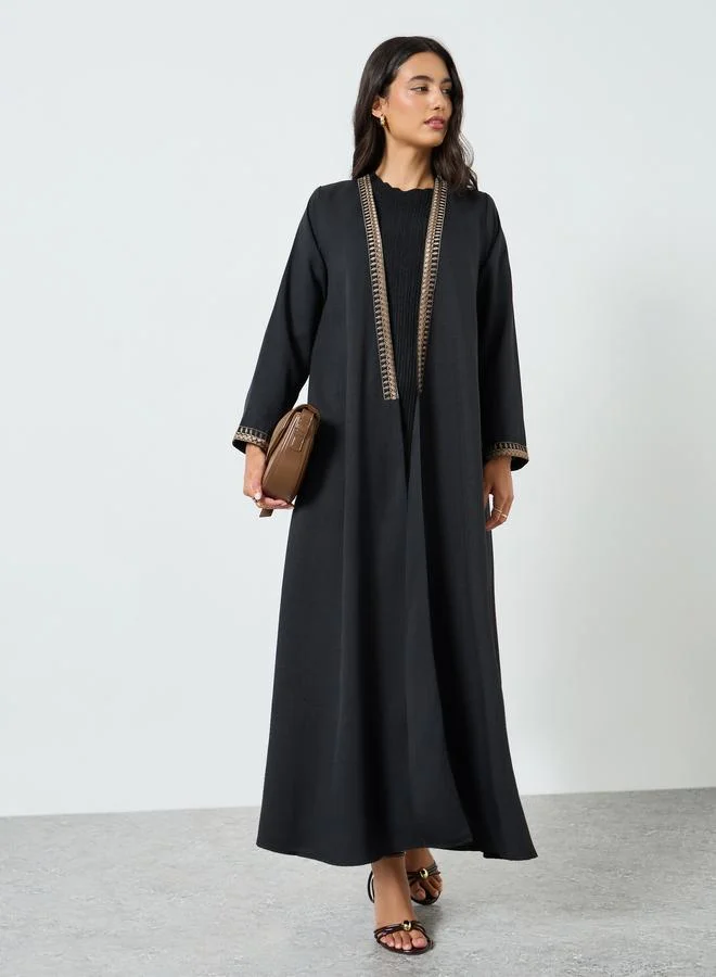 Amirah Black Embroidered Open Front Abaya