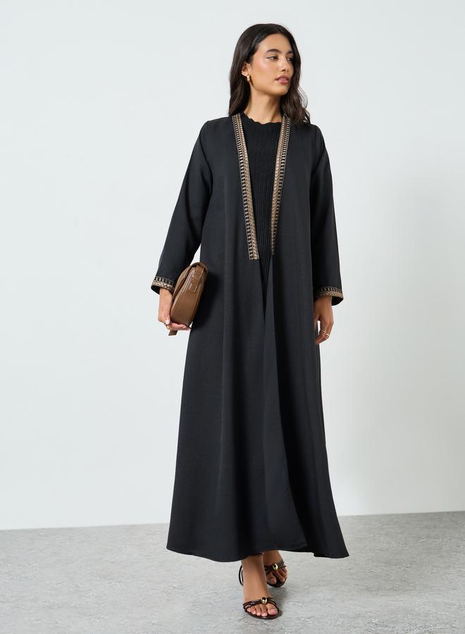 Amirah Black Embroidered Open Front Abaya - Image 1