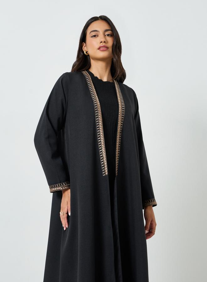 Amirah Black Embroidered Open Front Abaya - Image 2