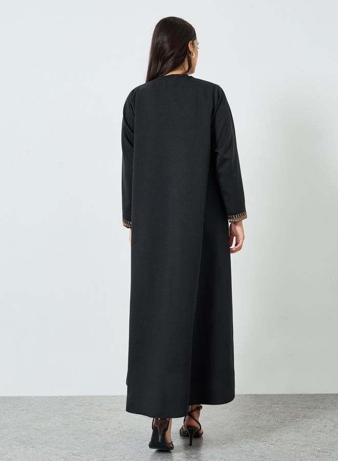 Amirah Black Embroidered Open Front Abaya - Image 5