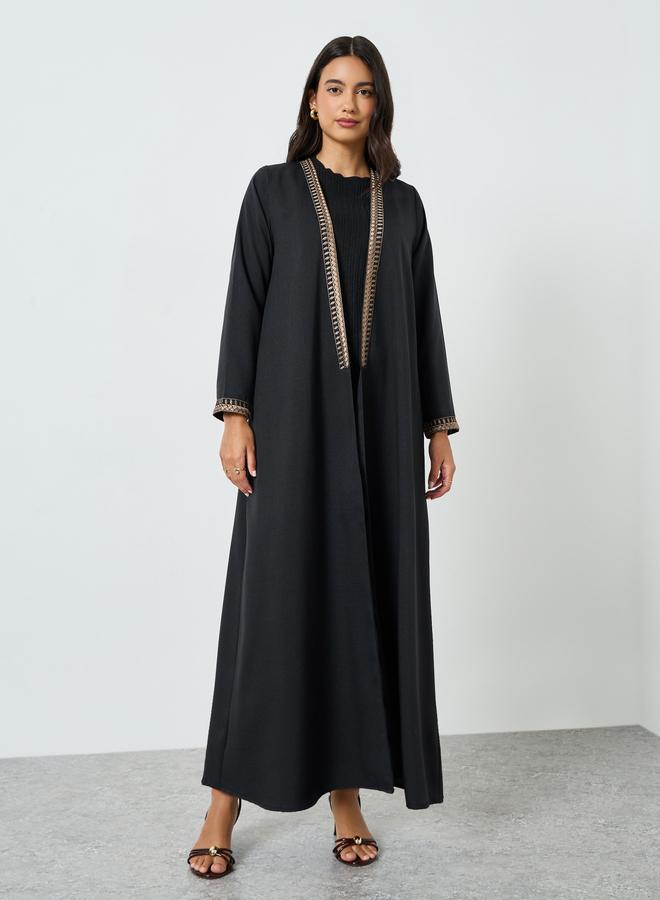Amirah Black Embroidered Open Front Abaya - Image 3