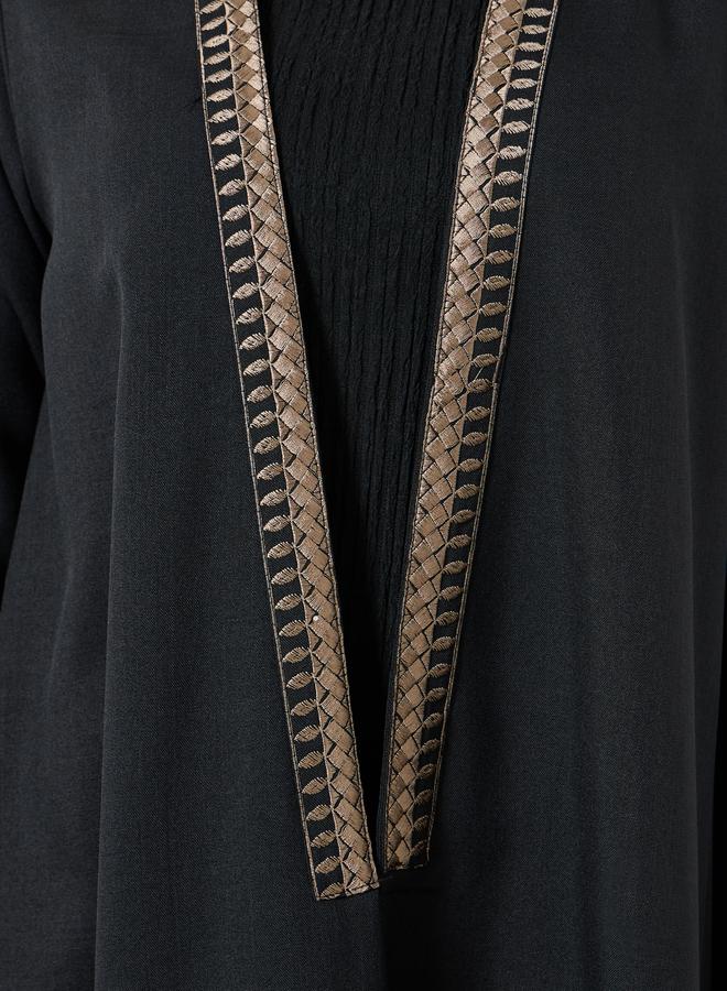 Amirah Black Embroidered Open Front Abaya - Image 4