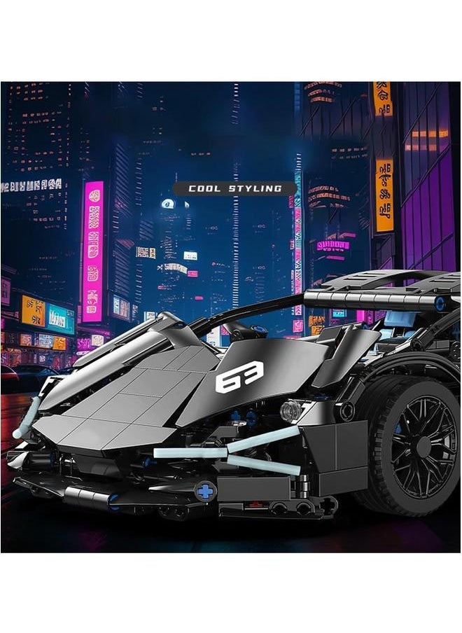 Sports Car Building Blocks Set, 1280 Pieces Racing Construction Model Kit, 1:14 Toy Gift for Kids and Adults (Black)  - Image 4