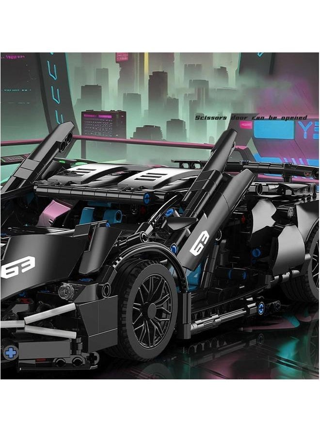 Sports Car Building Blocks Set, 1280 Pieces Racing Construction Model Kit, 1:14 Toy Gift for Kids and Adults (Black)  - Image 3