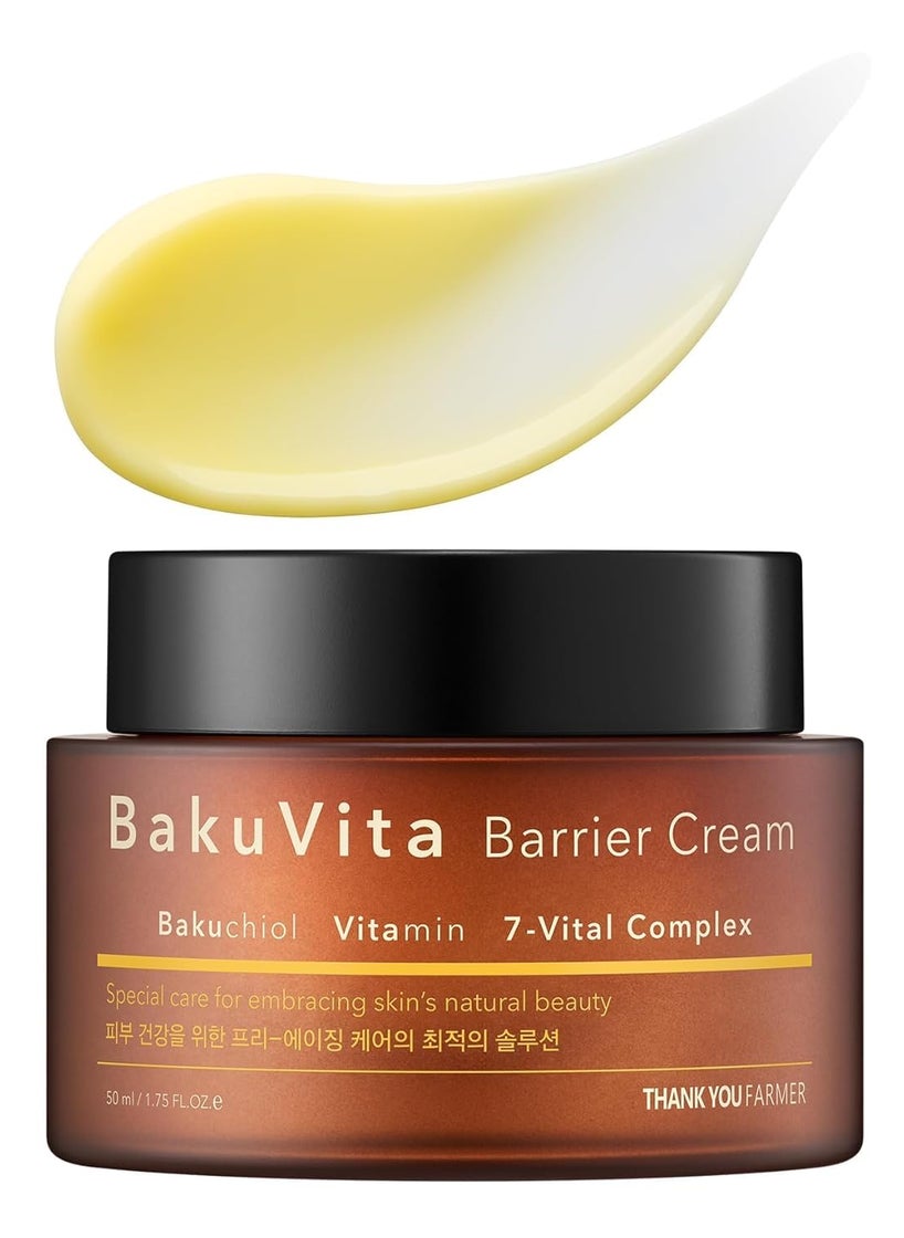 THANKYOU FARMER - THANKYOU FARMER BakuVita Barrier Cream  Bakuchiol Cream Day  Night Korean Moisturizer Bakuchiol Retinol Alternative Vitamin C  E Korean Serum Pore Care Firming Vegan 175 fl oz 50ml - Image 1
