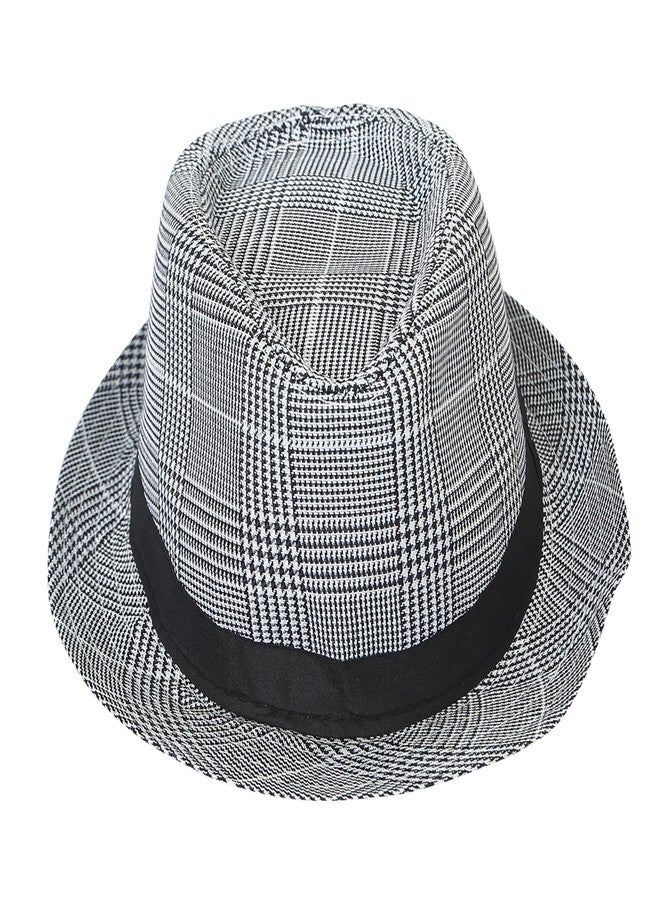 FabSeasons Polyester Unisex Checkered Fedora Hat with Black Decorative Ribbon | Size 58 cm - Image 1