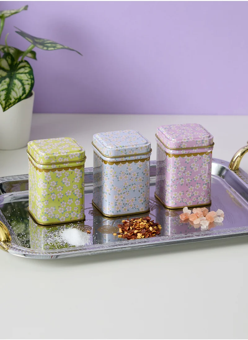Rice Tin Spice Jar With Nougat Small Flower Print