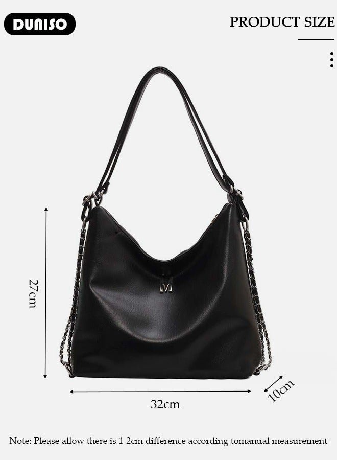 DUNISO Women's Shoulder Tote Bag, Large Capacity Convertible Backbag, Faux Leather Handbag For Women, Fashionable Travel Messenger Bag, Bucket Crossbody Bag with Adjustable Strap for Ladies Girls College Students - Image 4