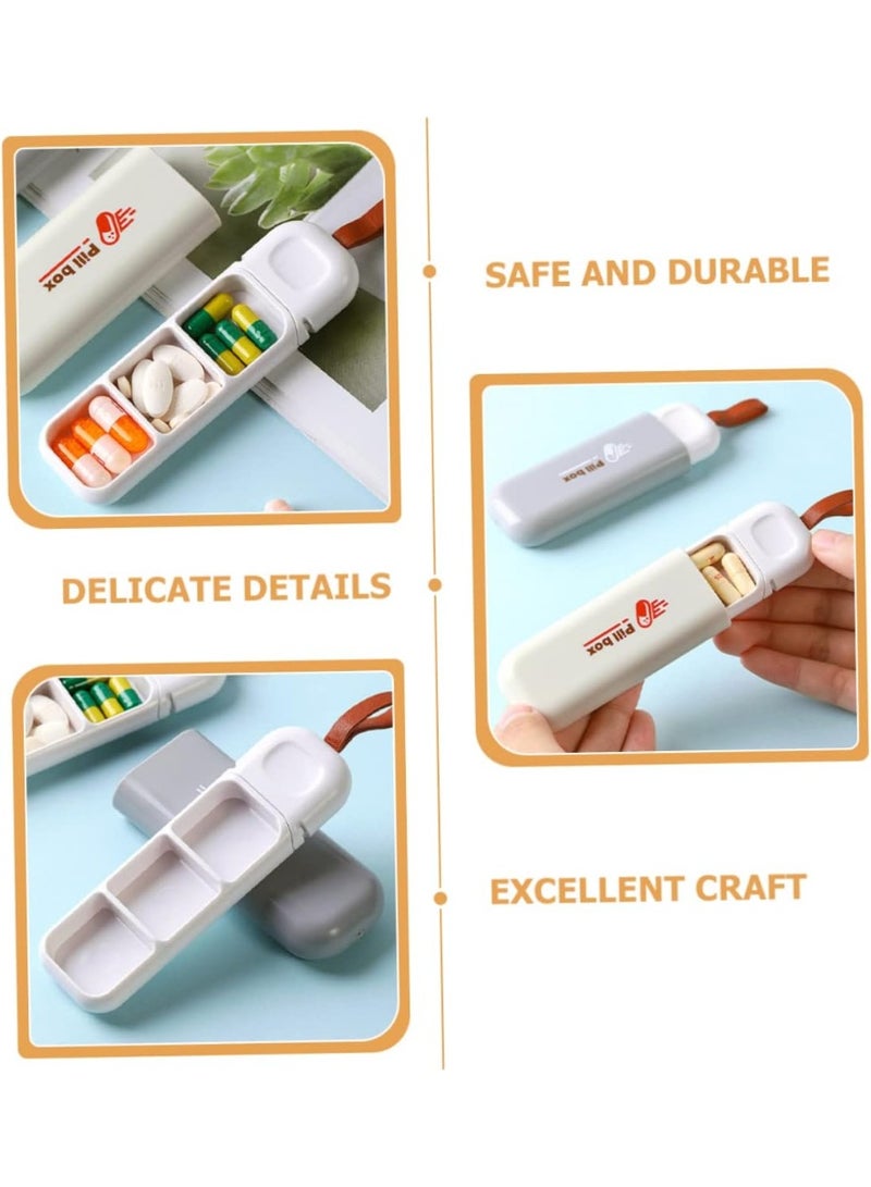 2-Pack Portable Pill Box, Pull-Out Design Leather Pull Cord, Household Portable Small Pill Box One Day Sub-Package Pill Box Elderly Carry With Sub-Pill Box Mini Pill Sub-Package Box, Beige & Grey - Image 2