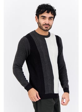 Sorbino Men Crew Neck Colorblock Sweater, Black  - Image 2