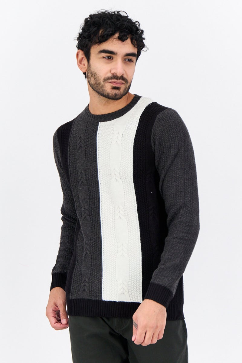 Sorbino Men Crew Neck Colorblock Sweater, Black - Image 1