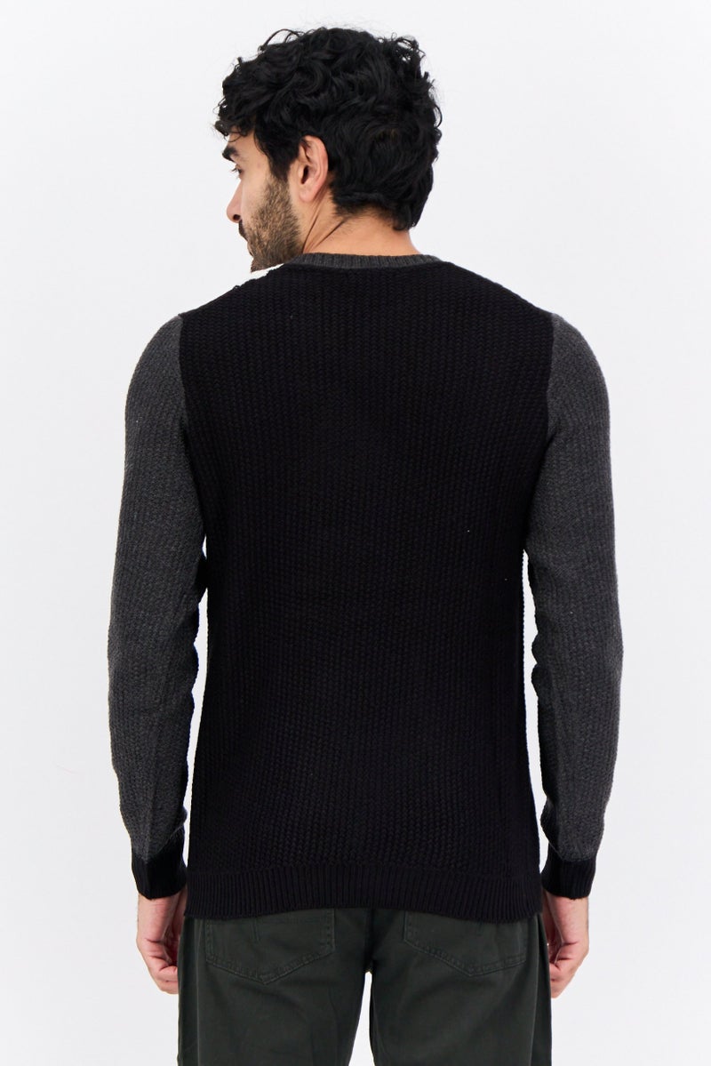 Sorbino Men Crew Neck Colorblock Sweater, Black - Image 3