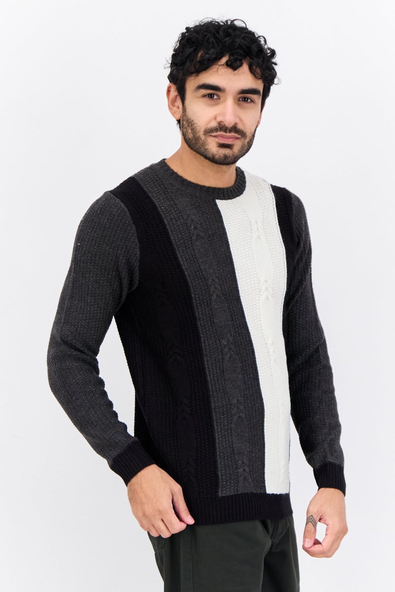 Sorbino Men Crew Neck Colorblock Sweater, Black - Image 4
