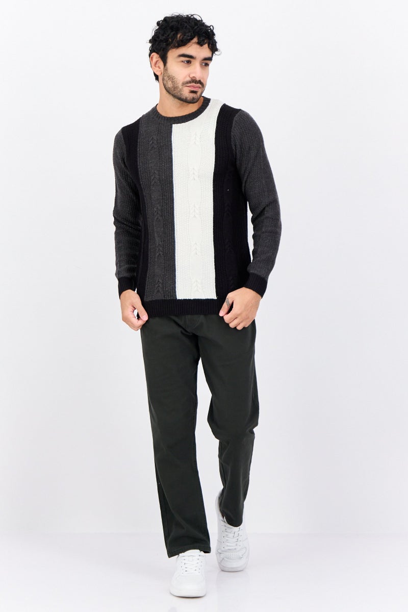 Sorbino Men Crew Neck Colorblock Sweater, Black - Image 2