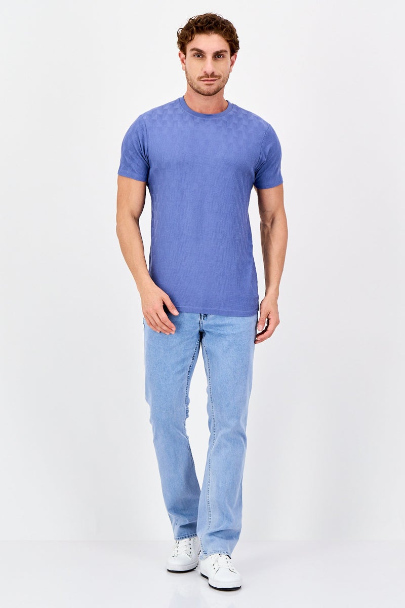 Threadbare Men Crew Neck Short Sleeve Textured T-shirt, Sage Blue - Image 4