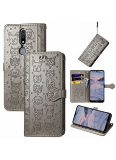 Case Cover For For Nokia 2.4 Lovely Cat and Dog Embossing Pattern Horizontal Flip Leather Case , with Holder & Card Slots & Wallet & Cartoon Clasp & Lanyard(Grey)