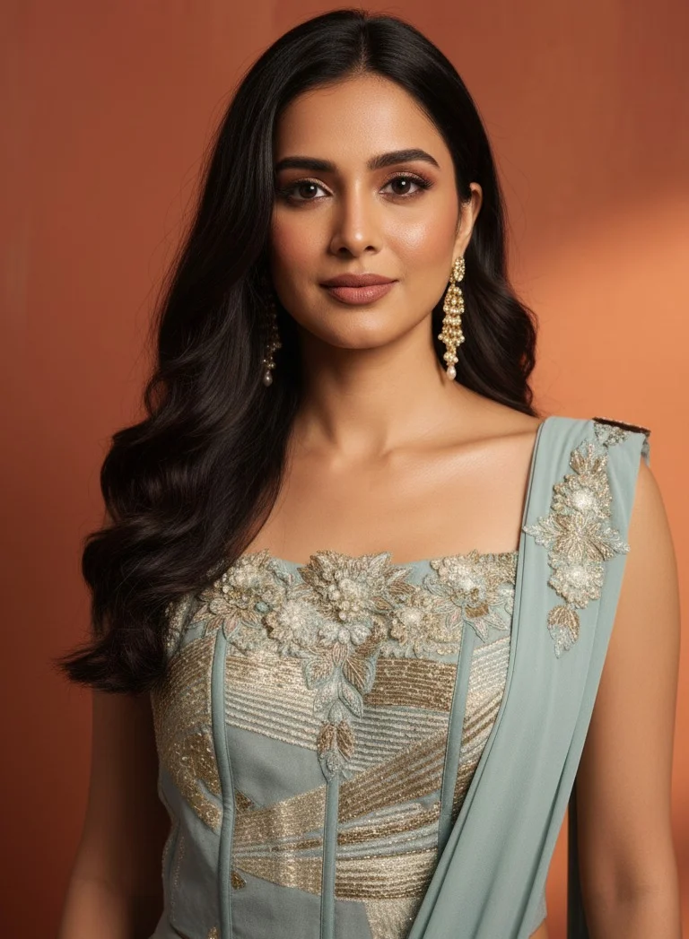 Lehar Blue Embroidered Corset Saree Set