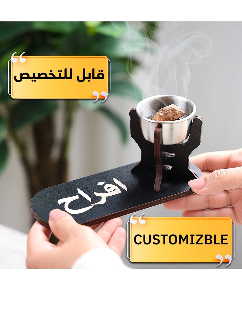 حكاية شمعة مبخره بخور مصنوعه من الخشب الفاخر ، مبخرة باسم قابل للتخصيص "باسمك او اسم من تحب "بتصميم مميز وبلون أسود - Image 1