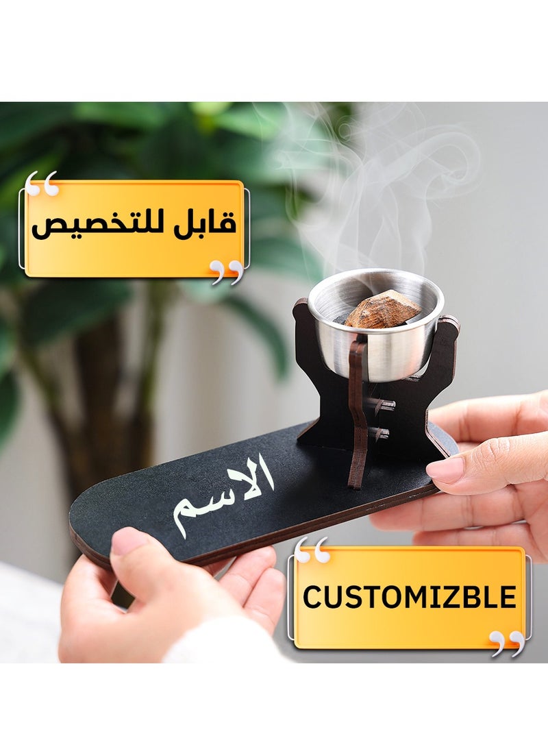 حكاية شمعة مبخره بخور مصنوعه من الخشب الفاخر ، مبخرة باسم قابل للتخصيص "باسمك او اسم من تحب "بتصميم مميز وبلون أسود - Image 2