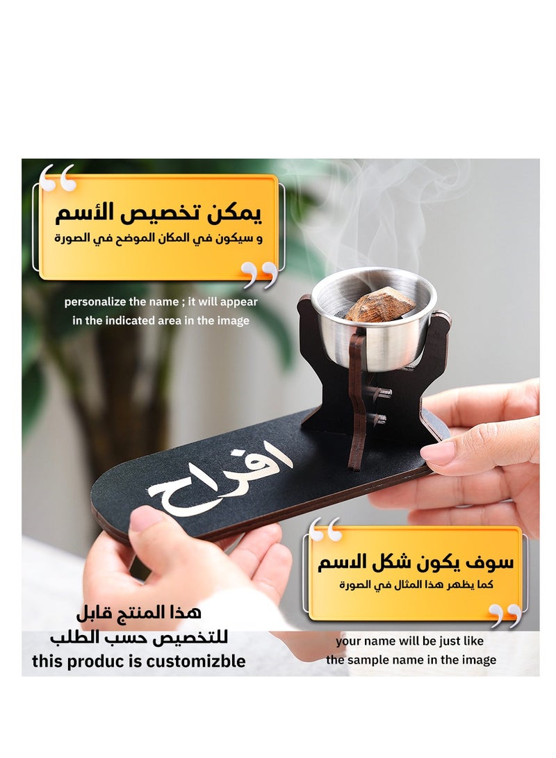 حكاية شمعة مبخره بخور مصنوعه من الخشب الفاخر ، مبخرة باسم قابل للتخصيص "باسمك او اسم من تحب "بتصميم مميز وبلون أسود - Image 3