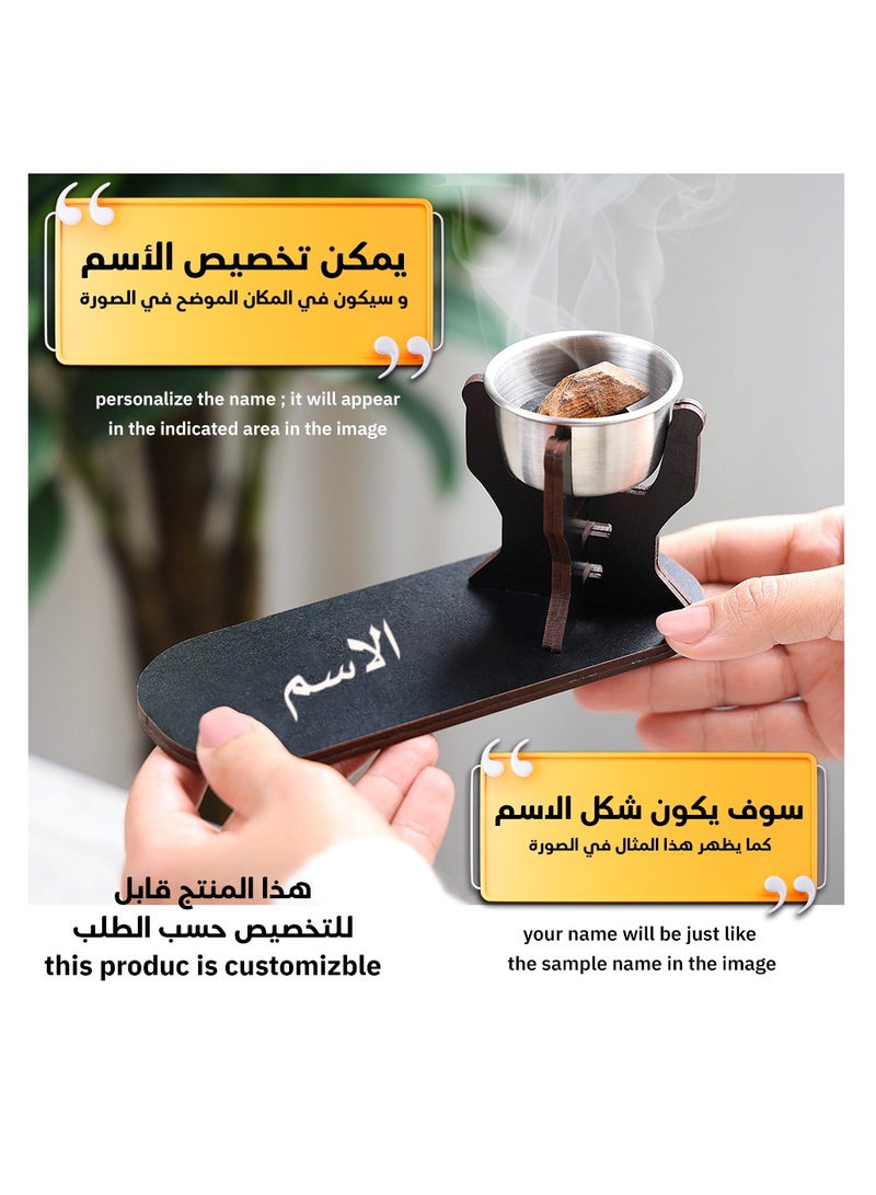 حكاية شمعة مبخره بخور مصنوعه من الخشب الفاخر ، مبخرة باسم قابل للتخصيص "باسمك او اسم من تحب "بتصميم مميز وبلون أسود - Image 4