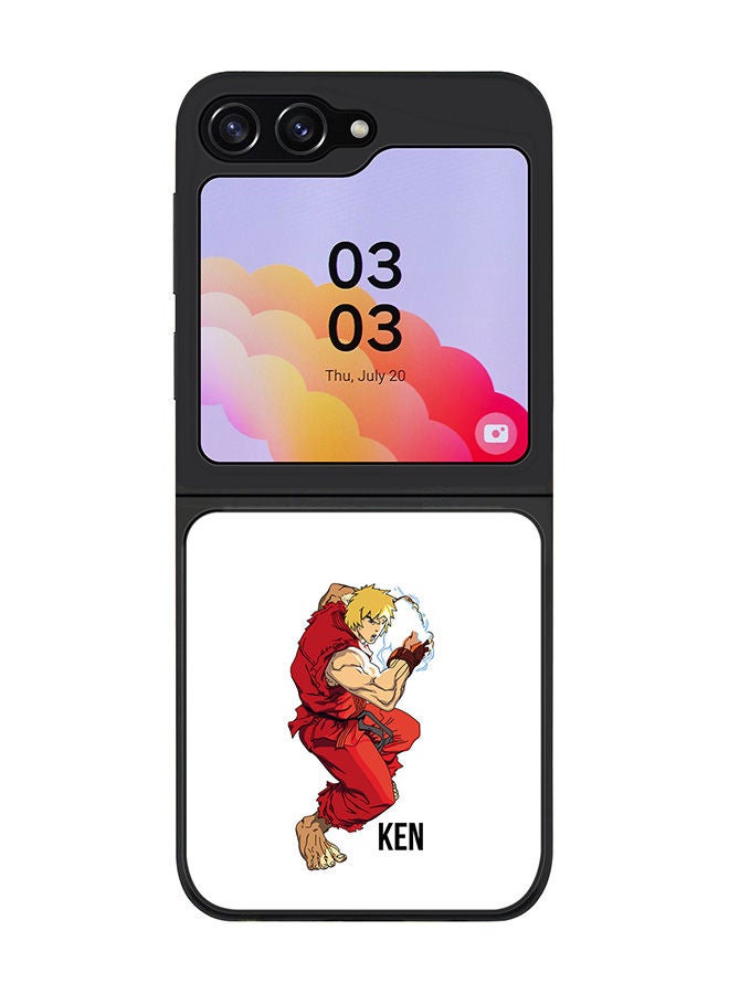 Stylizedd Rugged Black edge case for Samsung Galaxy Z Flip5, Slim fit Soft Case Flexible Rubber Edges Anti Drop TPU Gel Thin Cover -  Street Fighter - Ken (White) - Image 1
