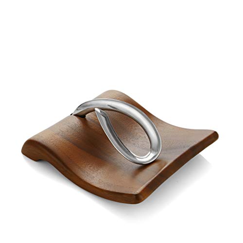 nambe Breeze Napkin Holder | Tabletop Napkin Tray for Parties, Weddings, and Events | Made of Acacia Wood and Stainless Steel | Measures at 9" x 7.5" x 3" | Designed by Neil Cohen - Image 2