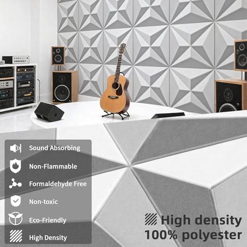 Art3dwallpanels 24" X 24" Acoustic Panels 6 Pack Soundproof Wall Panels Sound Dampening, 3D Wall Decor Absorbing Panels, White and Gray - Image 3