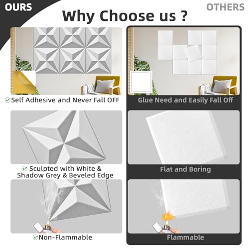 Art3dwallpanels 24" X 24" Acoustic Panels 6 Pack Soundproof Wall Panels Sound Dampening, 3D Wall Decor Absorbing Panels, White and Gray - Image 4