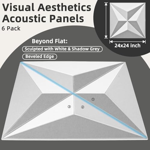 Art3dwallpanels 24" X 24" Acoustic Panels 6 Pack Soundproof Wall Panels Sound Dampening, 3D Wall Decor Absorbing Panels, White and Gray - Image 2