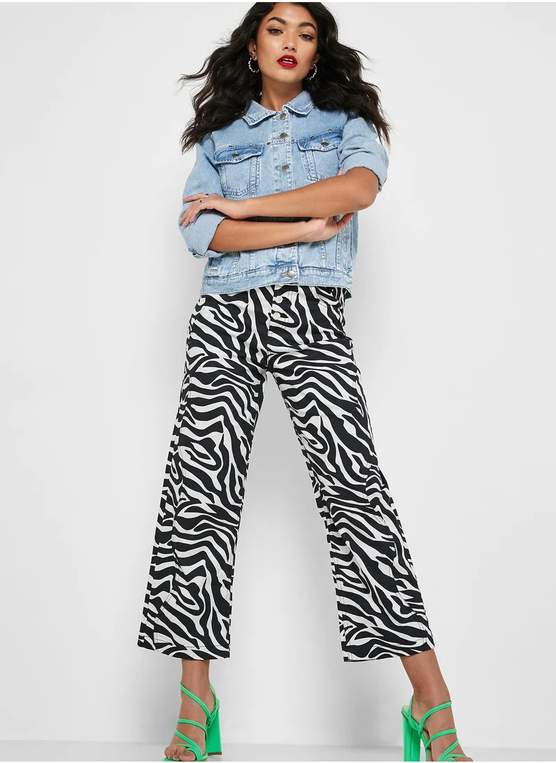 House Of Sunny Wide Leg Zebra Print Jeans